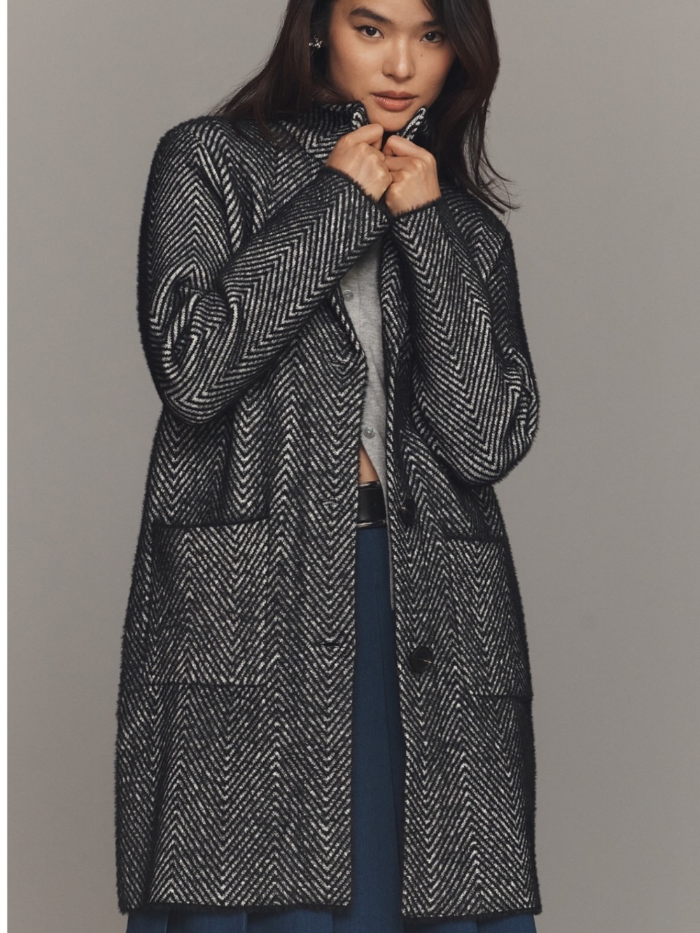 Anthropologie NVLT Women’s Chevron Patterned Eyelash Coatigan Jacket Size 2X